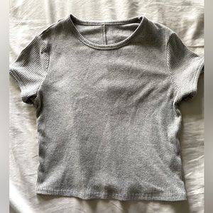 Womens ribbed gray baby tee